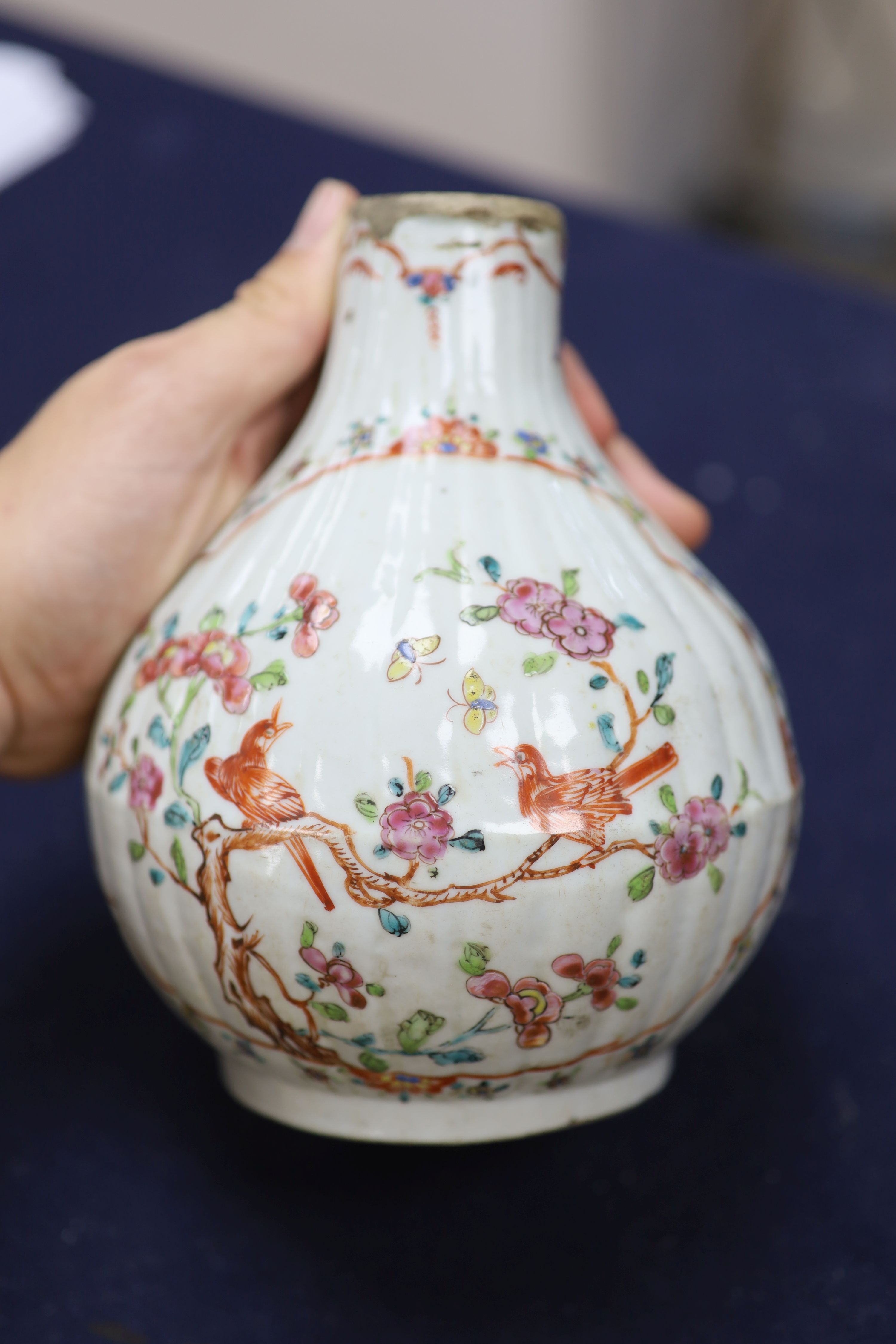 A Chinese Qianlong period bottle vase, reduced, height 29.5cm, and a Chinese plate with signature on back